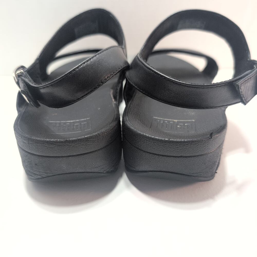 FitFlop Lulu Slingback Wobbleboard Wide Strap Black Leather Sandals Women's 10 - Picture 4 of 7